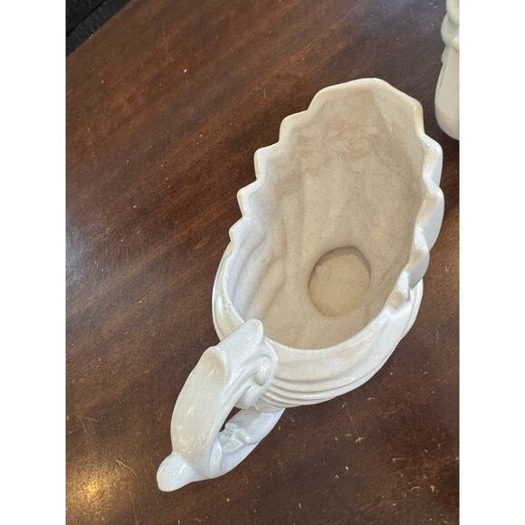 McCoy Pottery White Shell Planter Pair Vintage Ceramic Pedestal Bowls Set - Picture 15 of 16